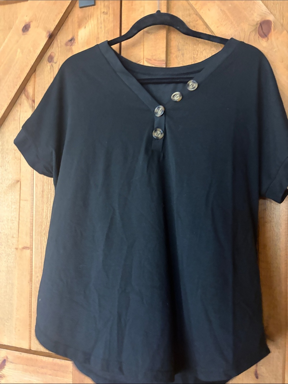 Source Unknown Black Short-Sleeve Top with Button Accent